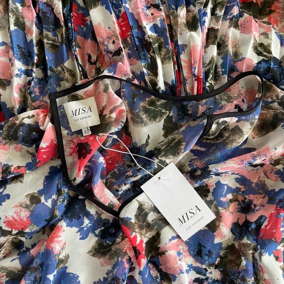 NWT Misa Los Angeles Juliana Dress Size XS Floral Pleated Chiffon Colorful Sheer - Picture 16 of 16